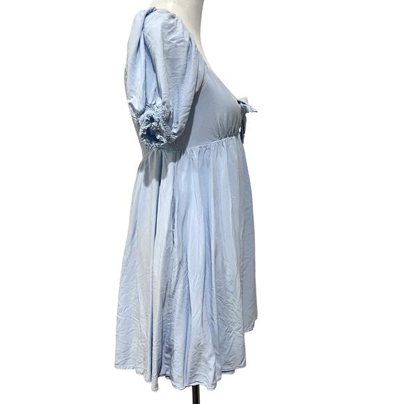 Altar’d State Dress Mini Tie Front Puff Sleeve Light Blue Empire Waist Womens M - Picture 6 of 9